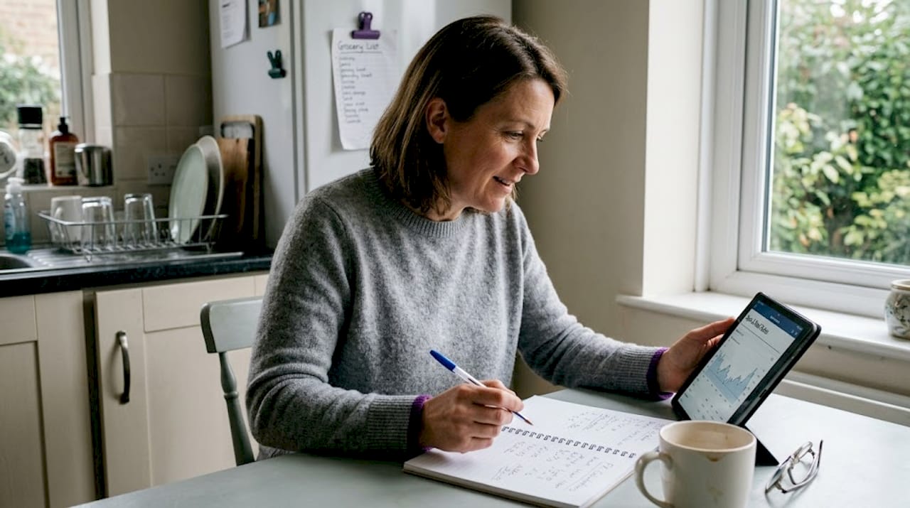 Woman checking spot exchange rates at home