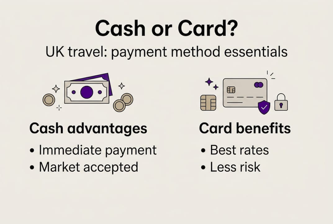 Infographic comparing cash and card for UK travellers