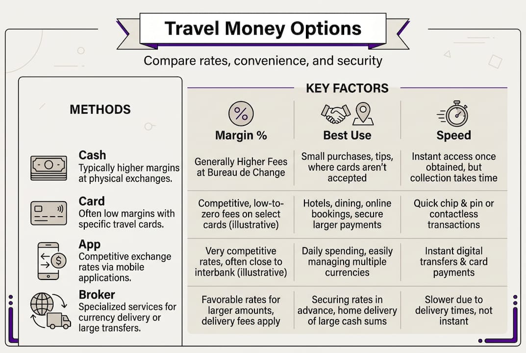 Infographic comparing UK travel money methods