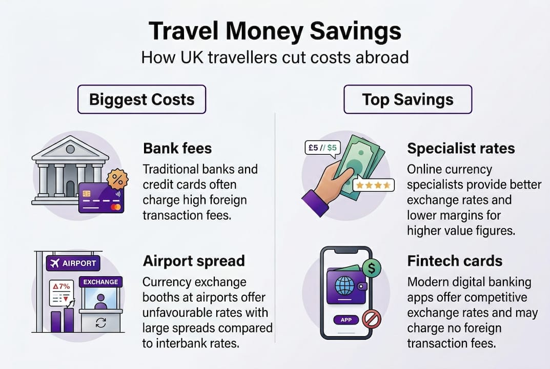 Infographic on travel money savings for UK travellers