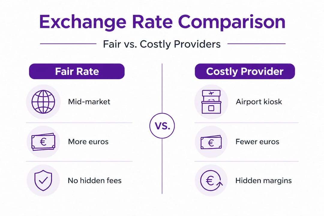 Infographic contrasting fair and costly currency exchange providers