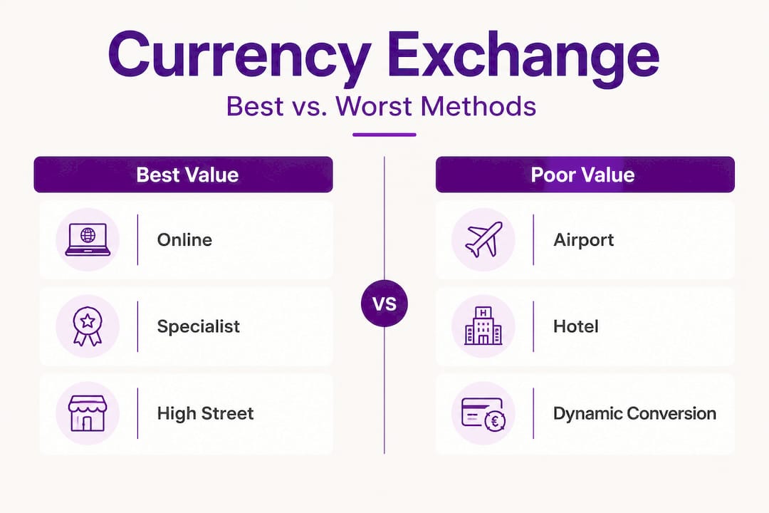 Infographic compares best and worst currency exchange methods
