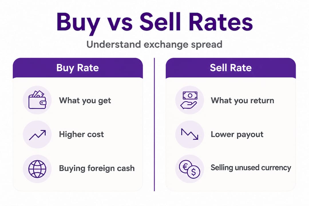 Infographic comparing buy and sell currency rates