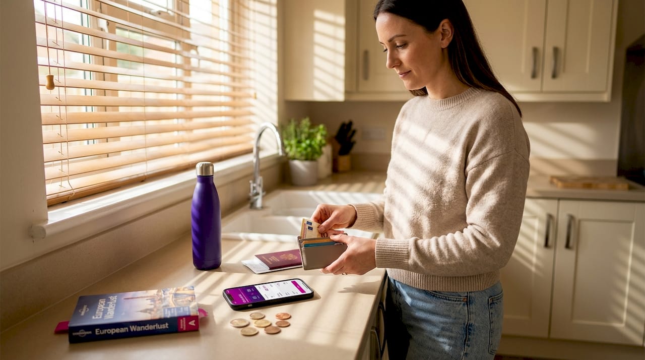 Traveler preparing currency exchange at home
