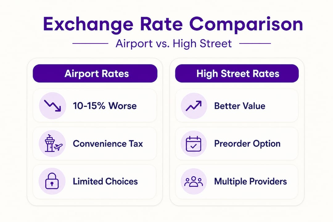 Infographic comparing airport and high street rates