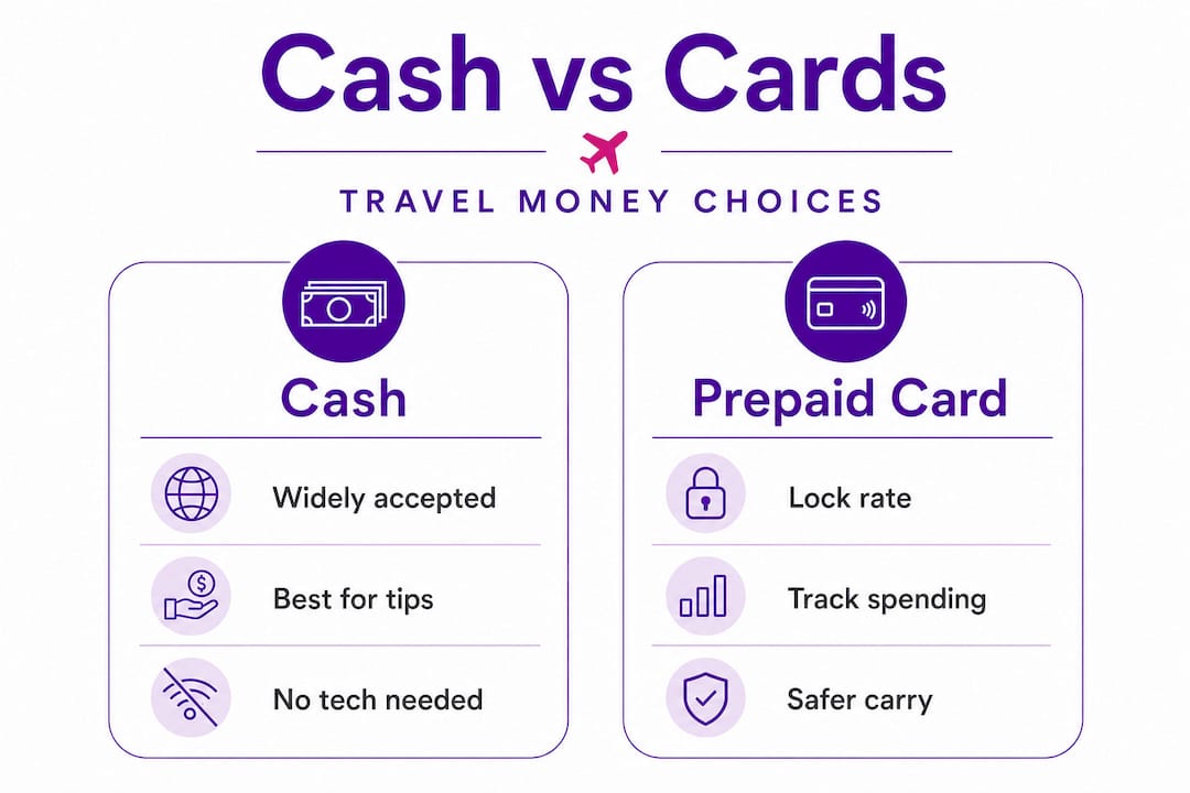 Infographic comparing travel cash and prepaid cards