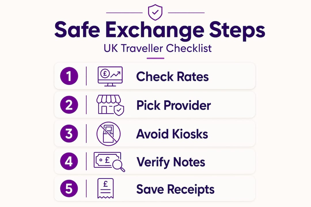 Infographic shows safe money exchange checklist