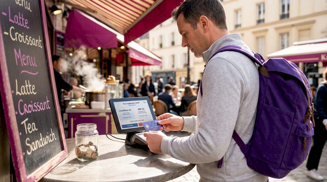 Café card payment with currency choice prompt