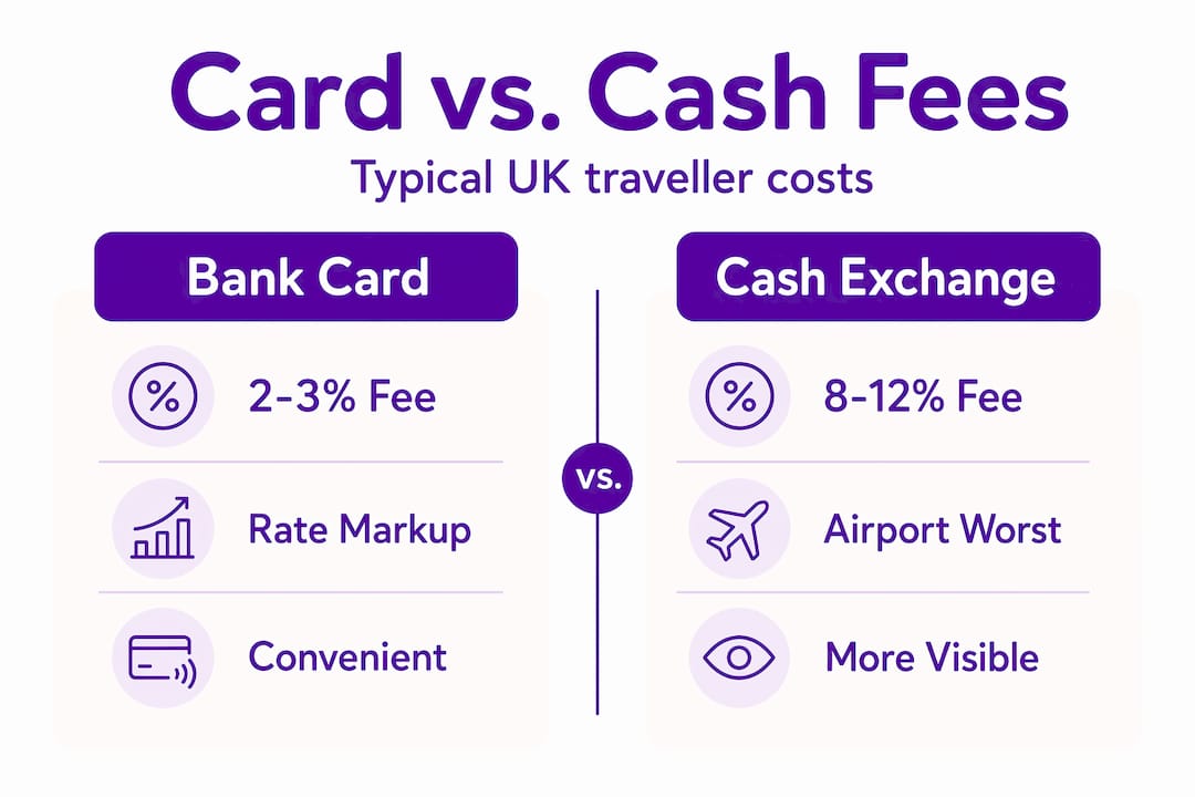 Infographic comparing card and cash currency fees