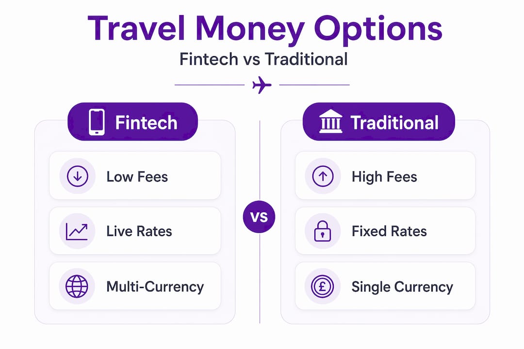 Fintech versus traditional travel money infographic