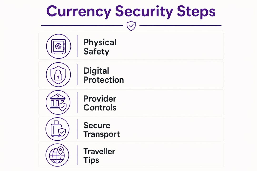 Infographic depicting key currency security steps