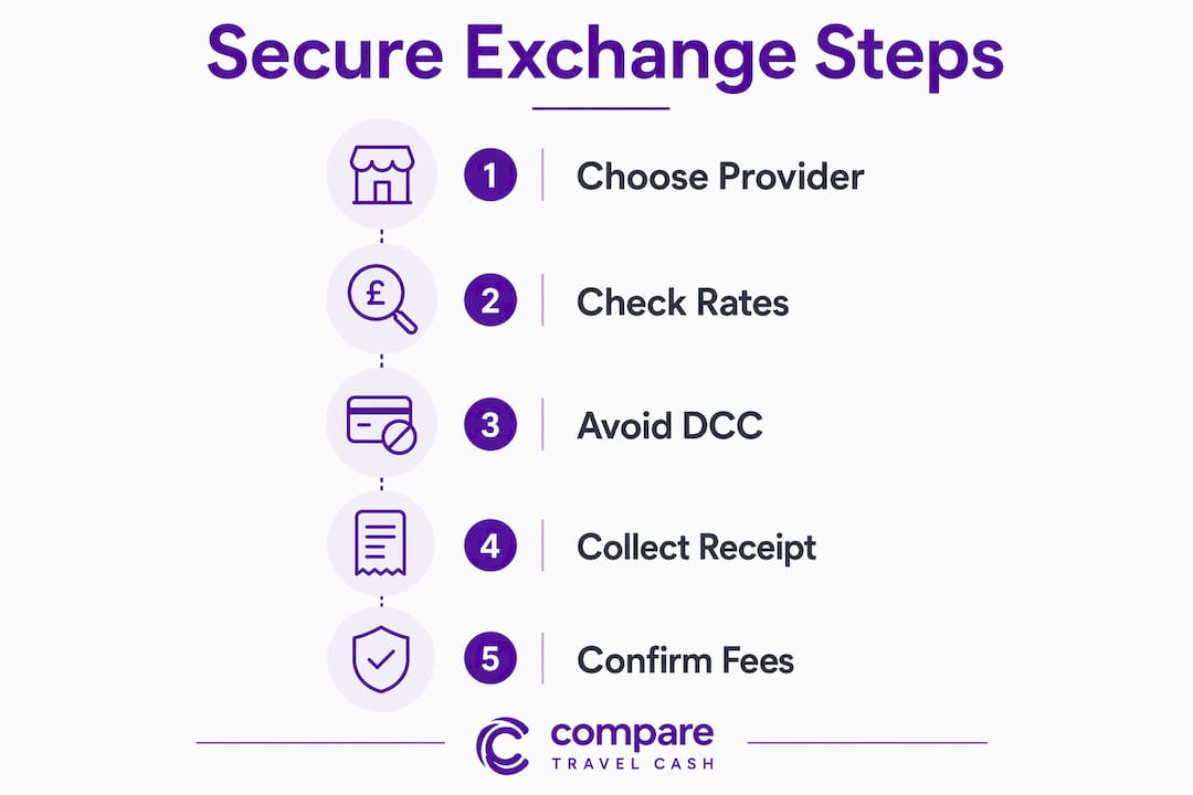 Infographic of step-by-step secure currency exchange guide