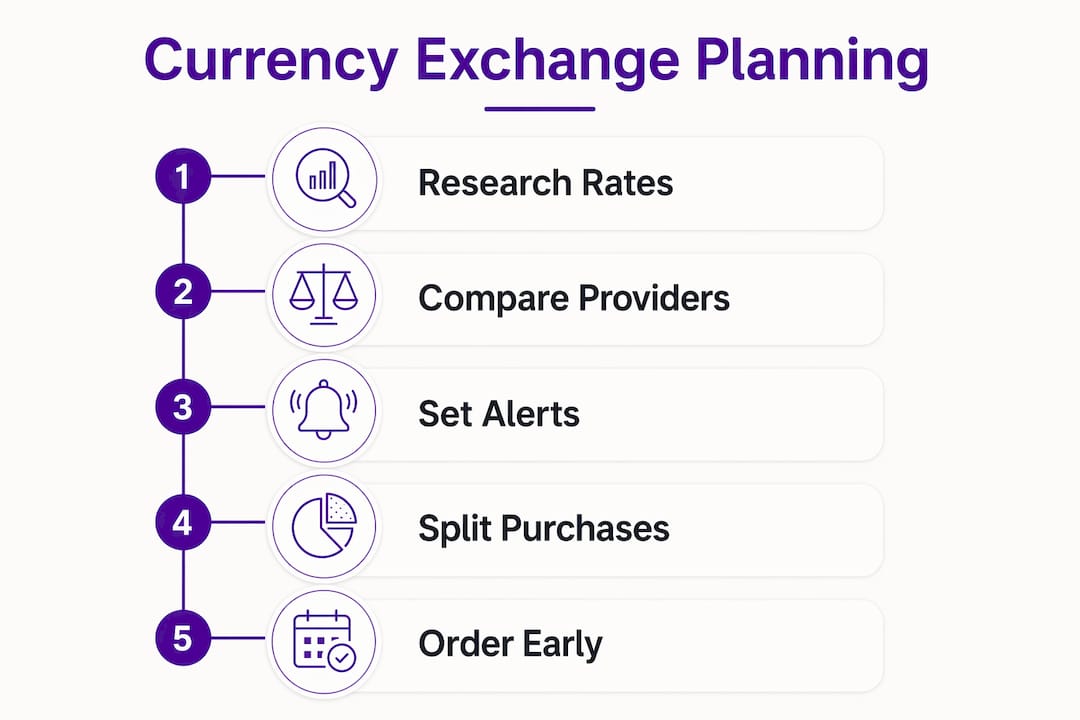 Infographic showing currency exchange planning steps