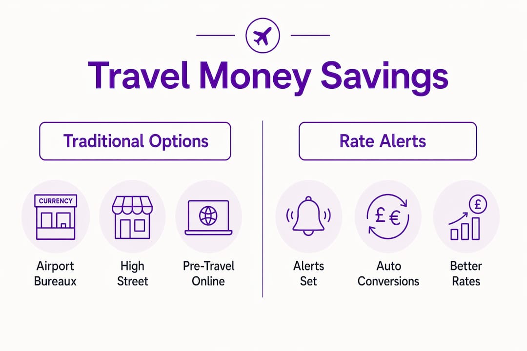 Infographic comparing traditional travel money and rate alerts