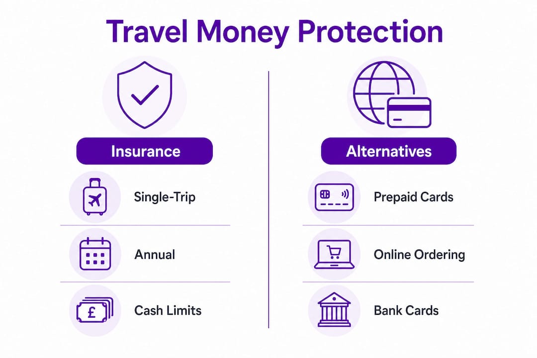 Infographic comparing travel money protection options