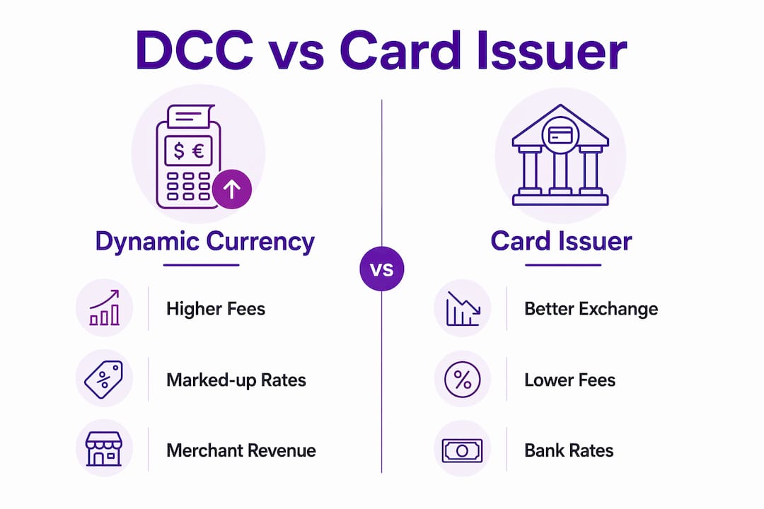Infographic comparing dynamic currency conversion and card issuer rates
