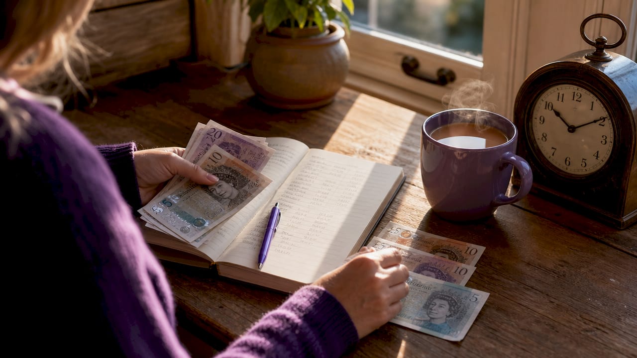 Hands organizing currency for split-exchange method
