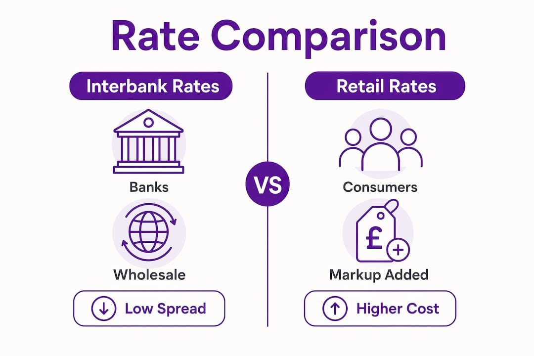 Infographic comparing interbank and retail exchange rates
