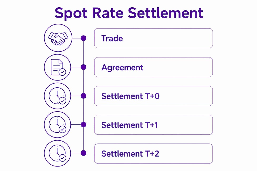 Infographic illustrating spot exchange settlement timeline