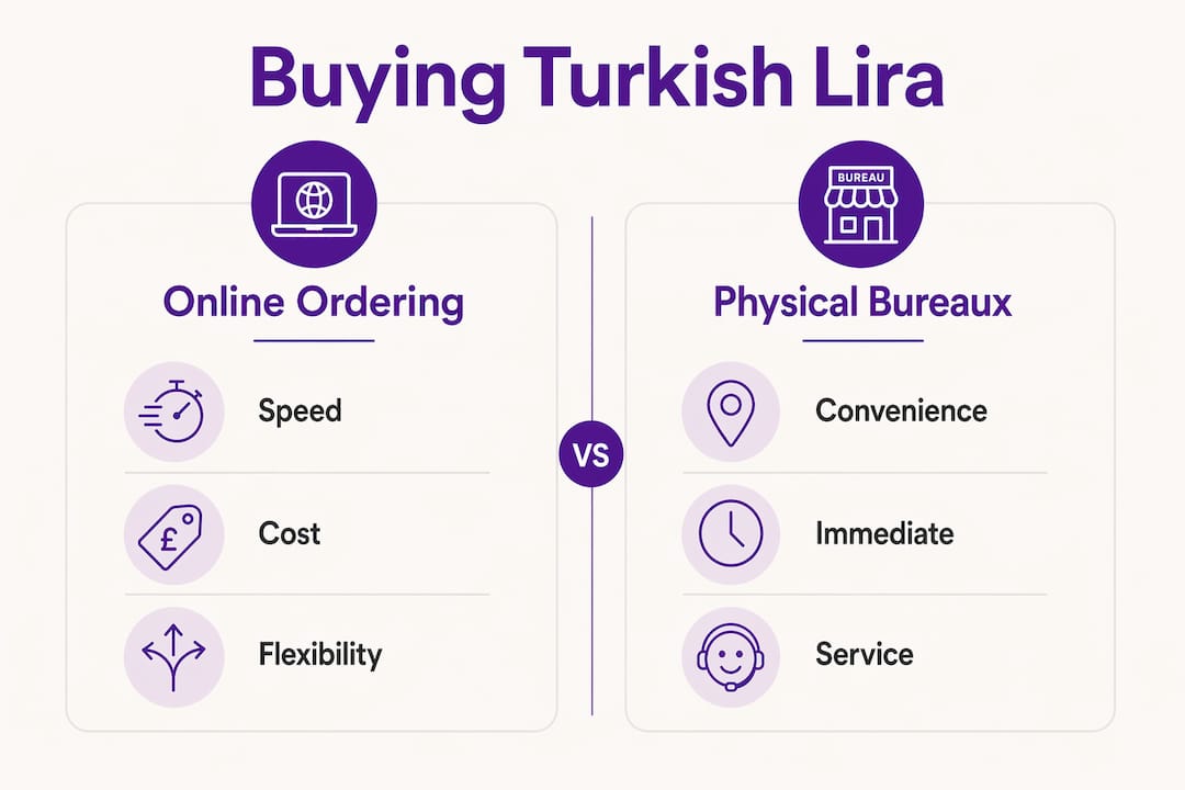 Infographic comparing online ordering and physical bureaux methods