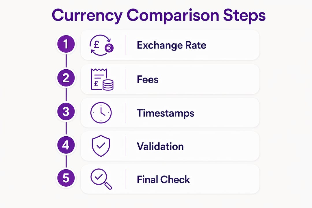 Infographic showing currency comparison steps