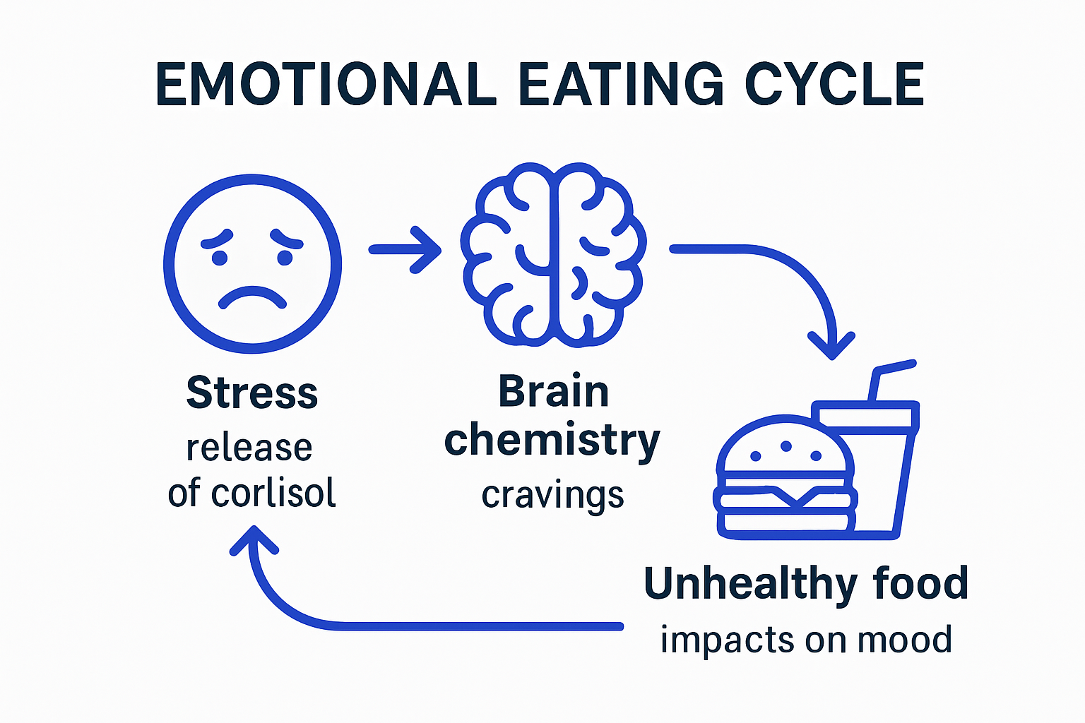 Infographic shows emotional eating cycle and stress effects