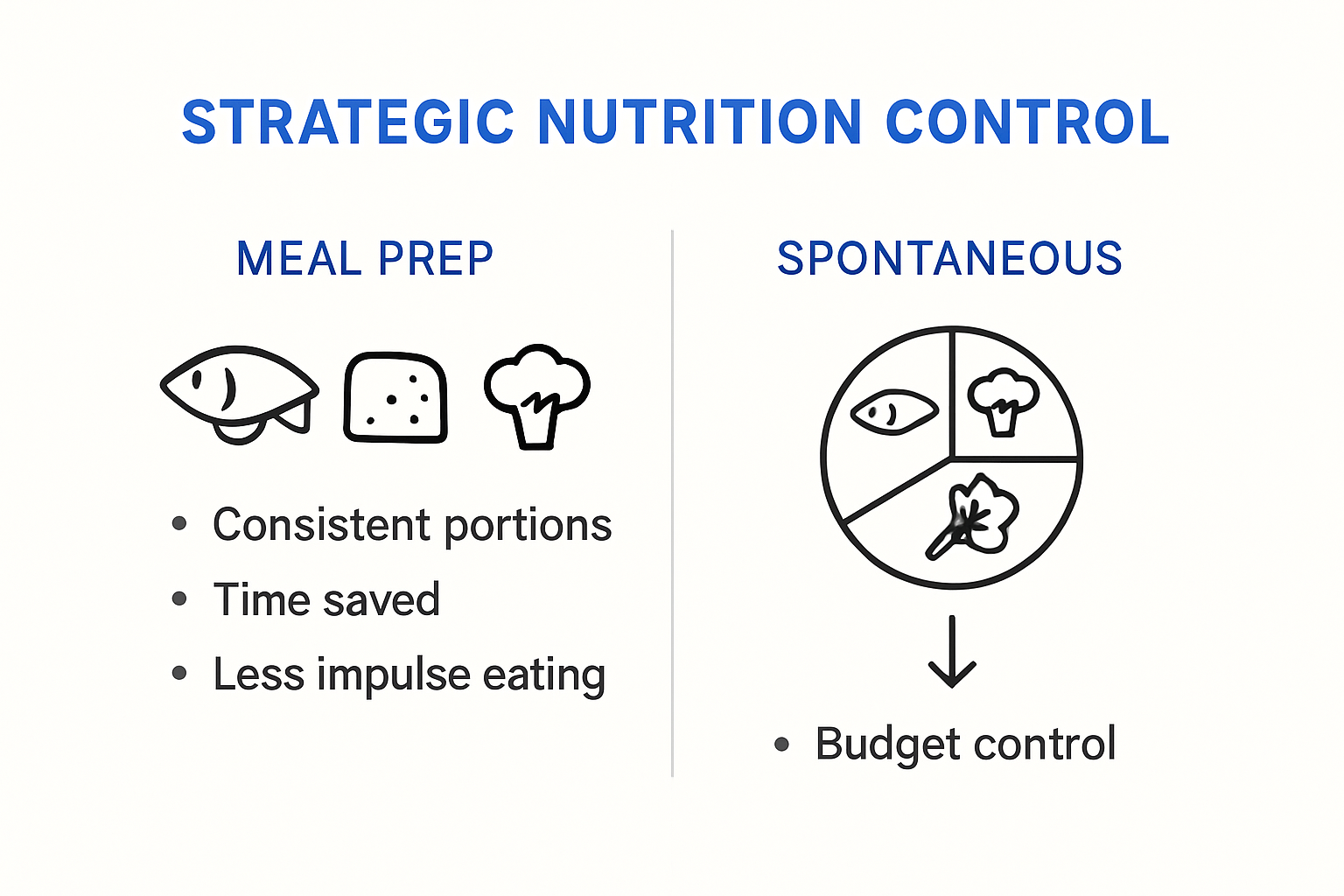 Infographic comparing meal prep and spontaneous eating benefits
