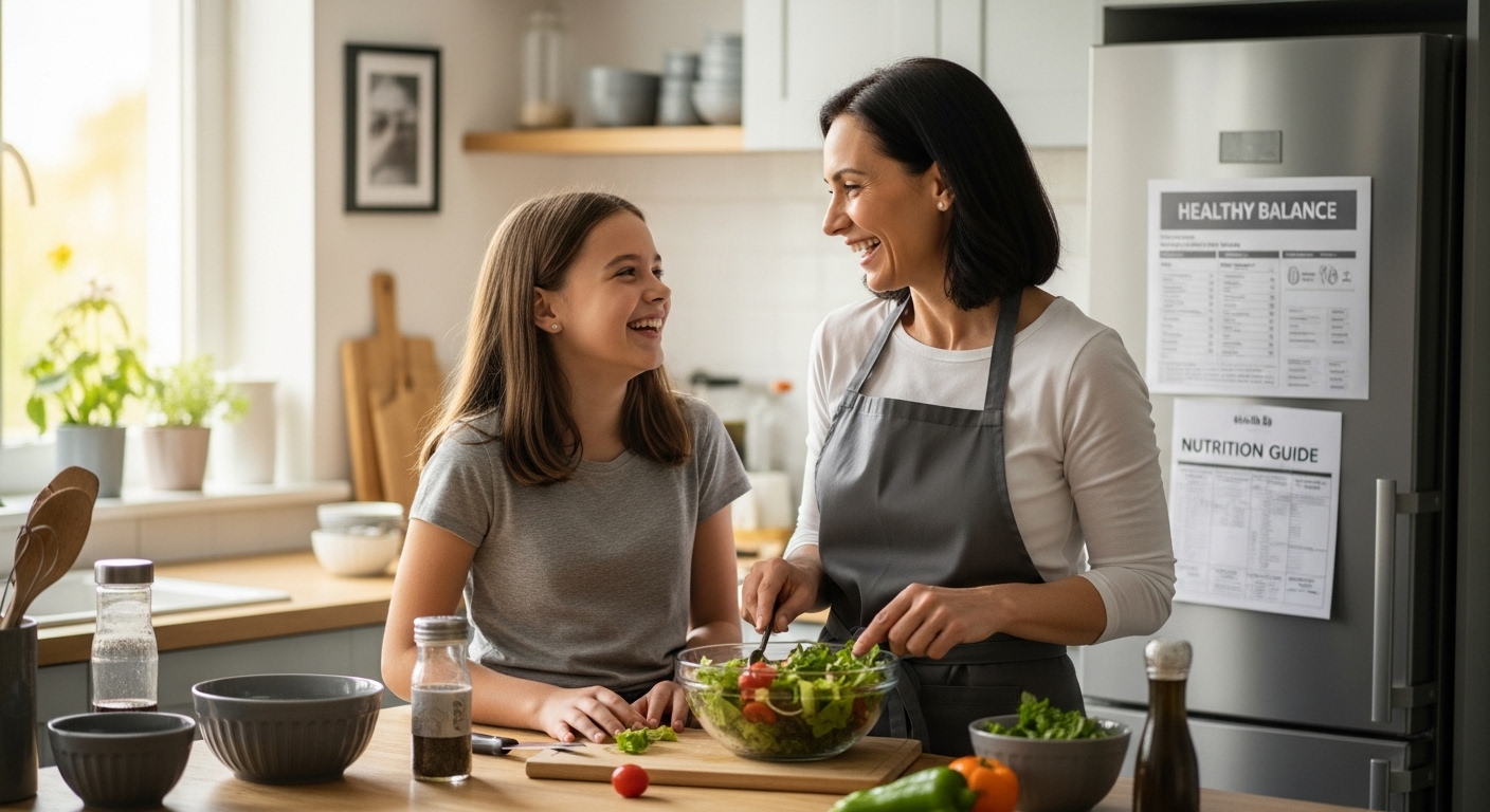 teen preparing healthy meal