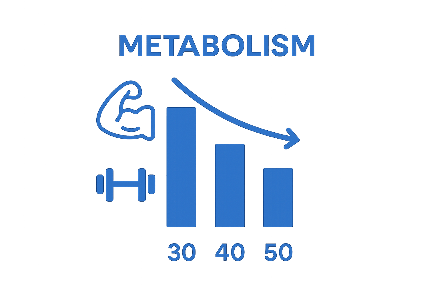 Metabolic rate comparison by age for adults 30, 40, and 50
