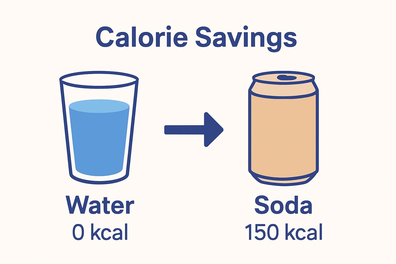Infographic comparing drinking water vs soda for calorie intake