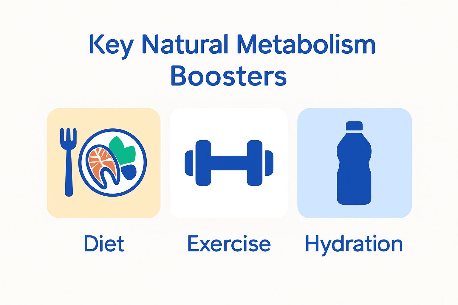 Infographic comparing diet, exercise, and hydration for metabolism