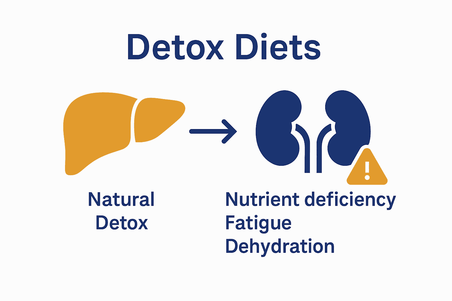 Infographic showing liver and kidneys with detox risks list