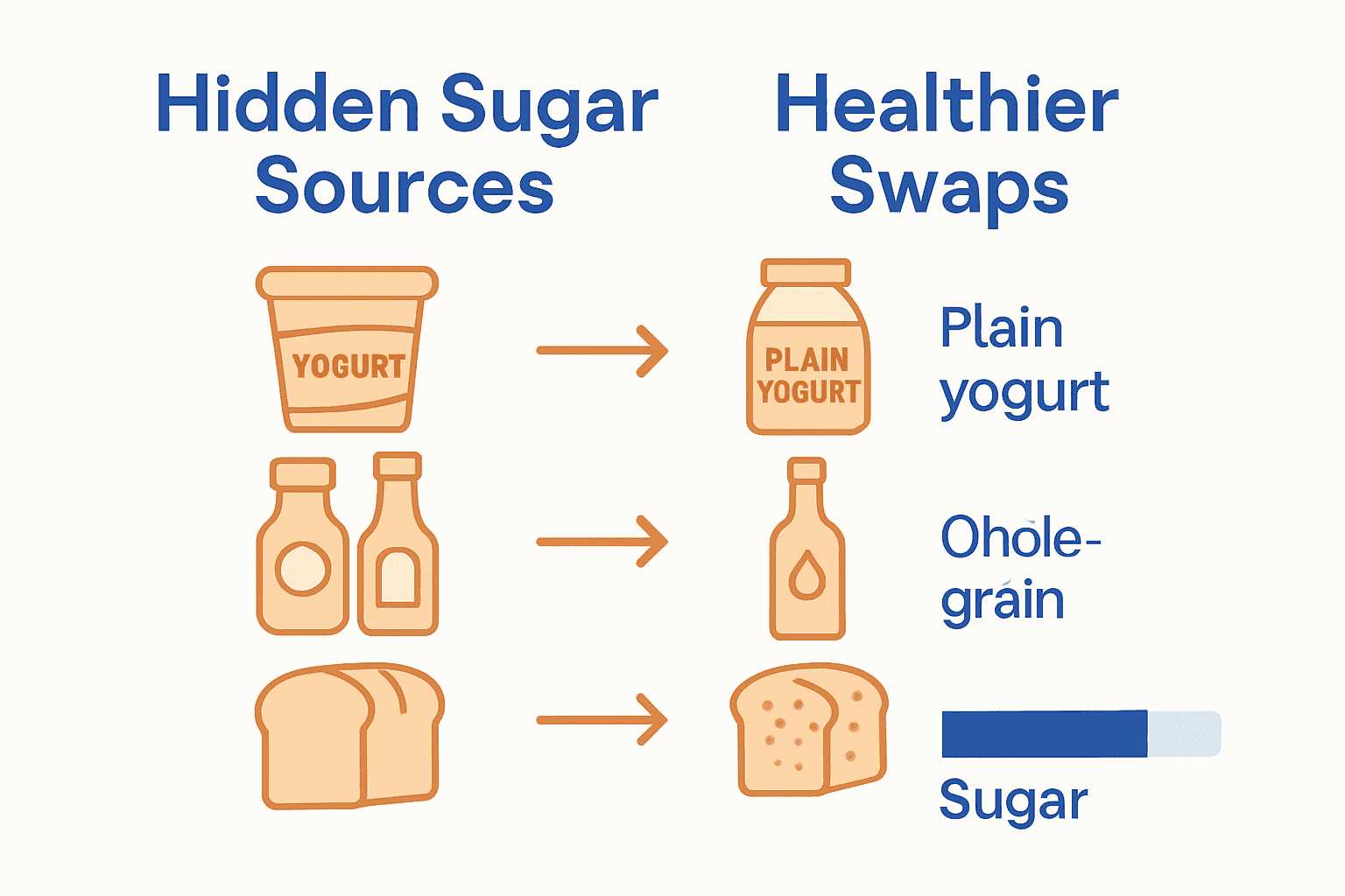 Infographic showing hidden sugar sources vs healthier swaps.