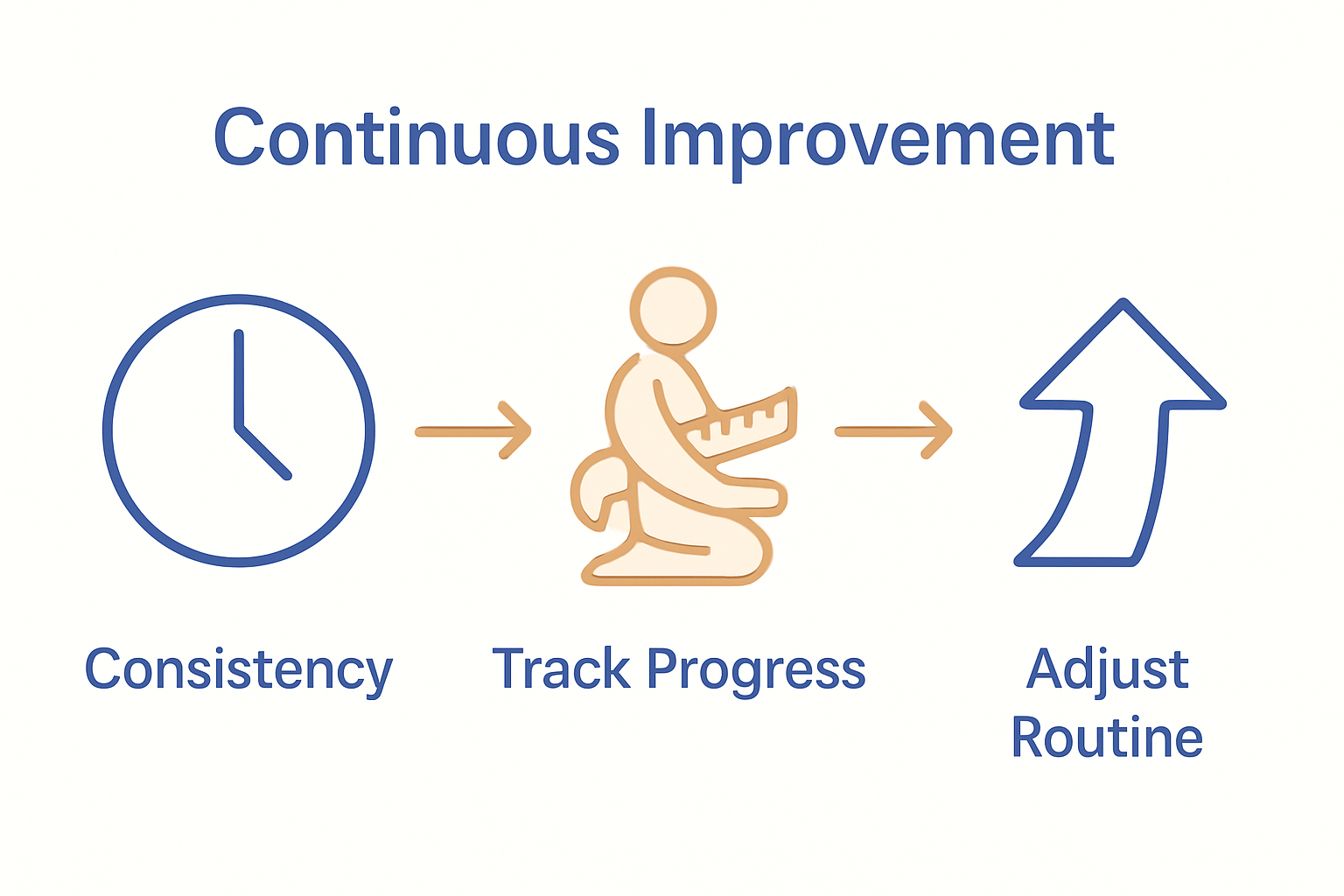 Infographic diagram of consistent yoga practice, progress tracking, and routine adjustments.