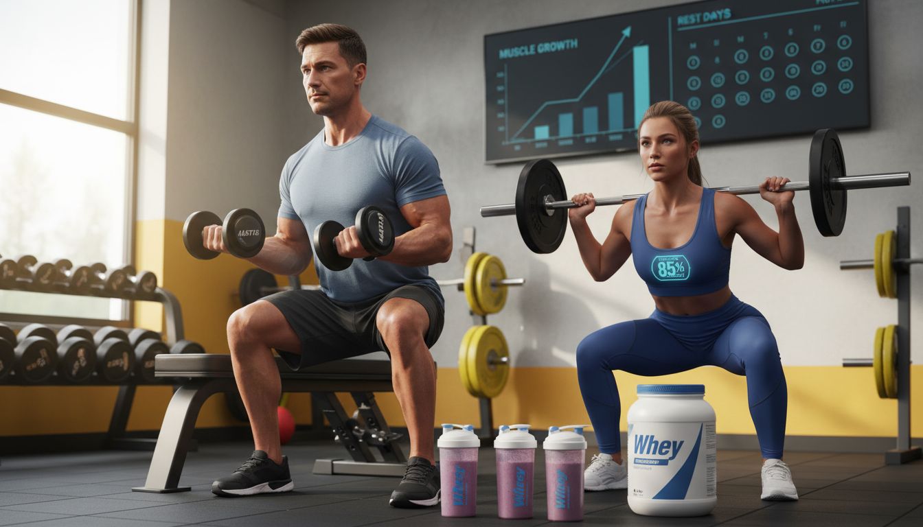 Athletes strength train with protein supplements