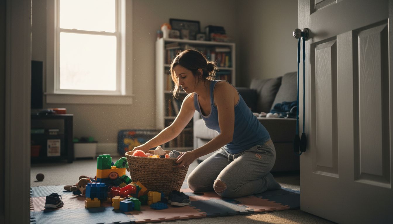 Woman making safe home gym space