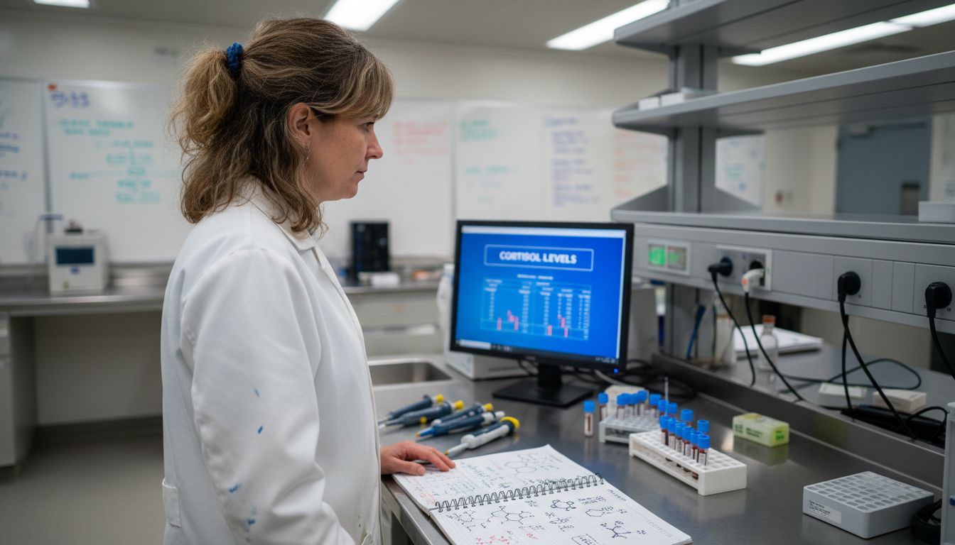 Lab technician analyzing stress hormone samples