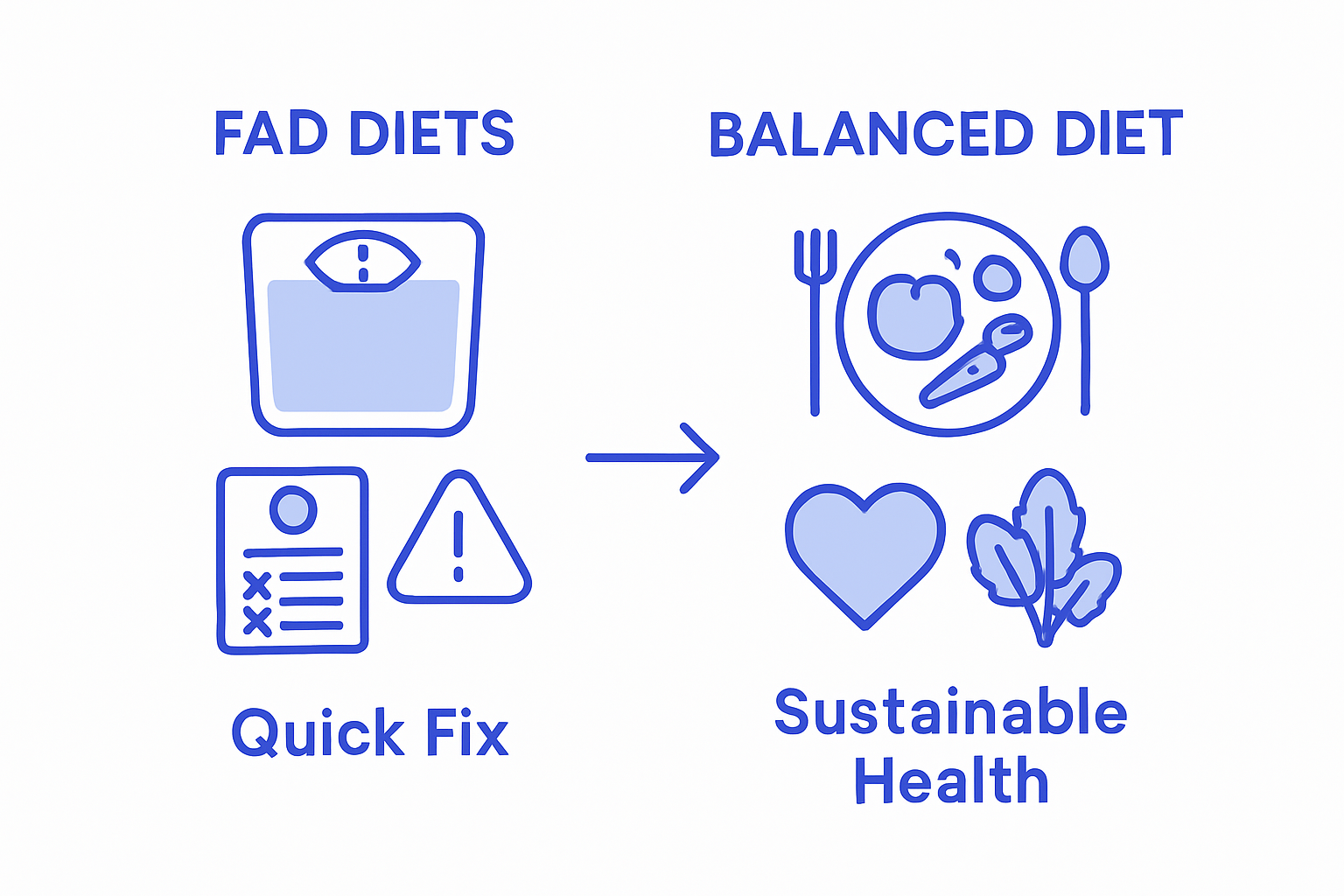 Infographic comparing fad and balanced diets
