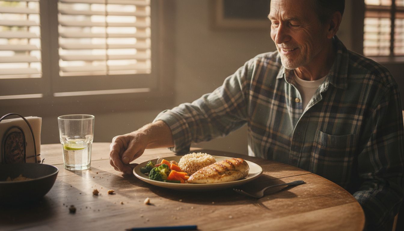 Man serving balanced homemade meal