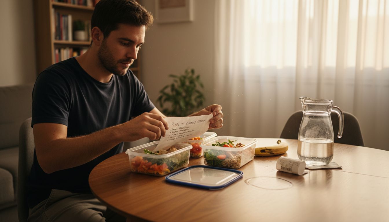 Hombre organizando y preparando las comidas de la semana