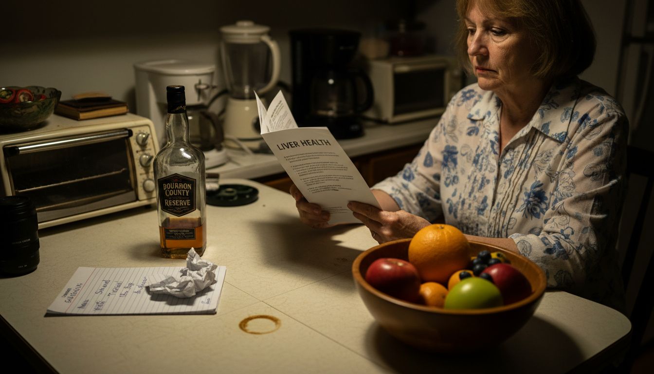 Woman reading liver health pamphlet