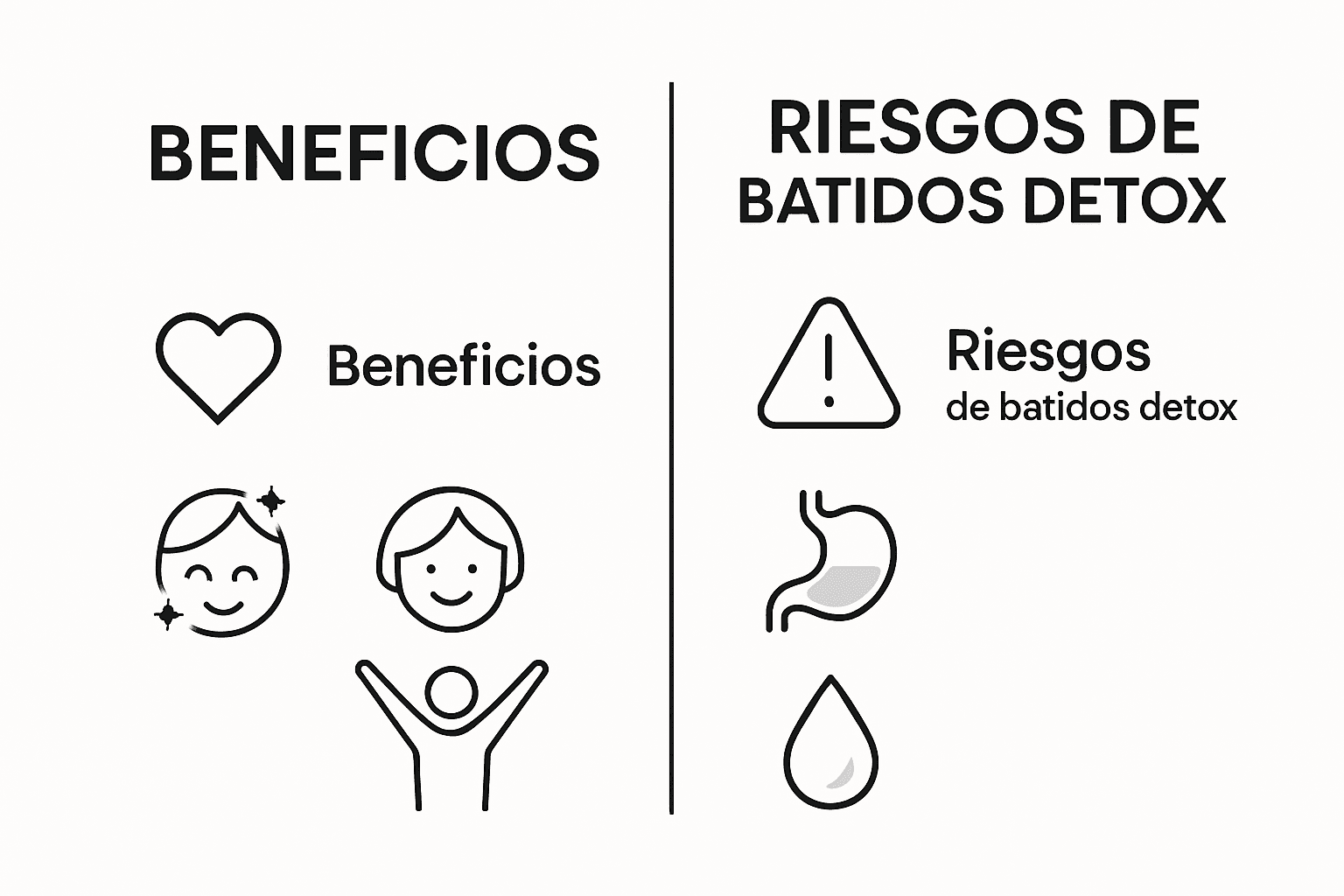 Infografía que compara, de forma clara y visual, los beneficios y posibles riesgos de los batidos detox.