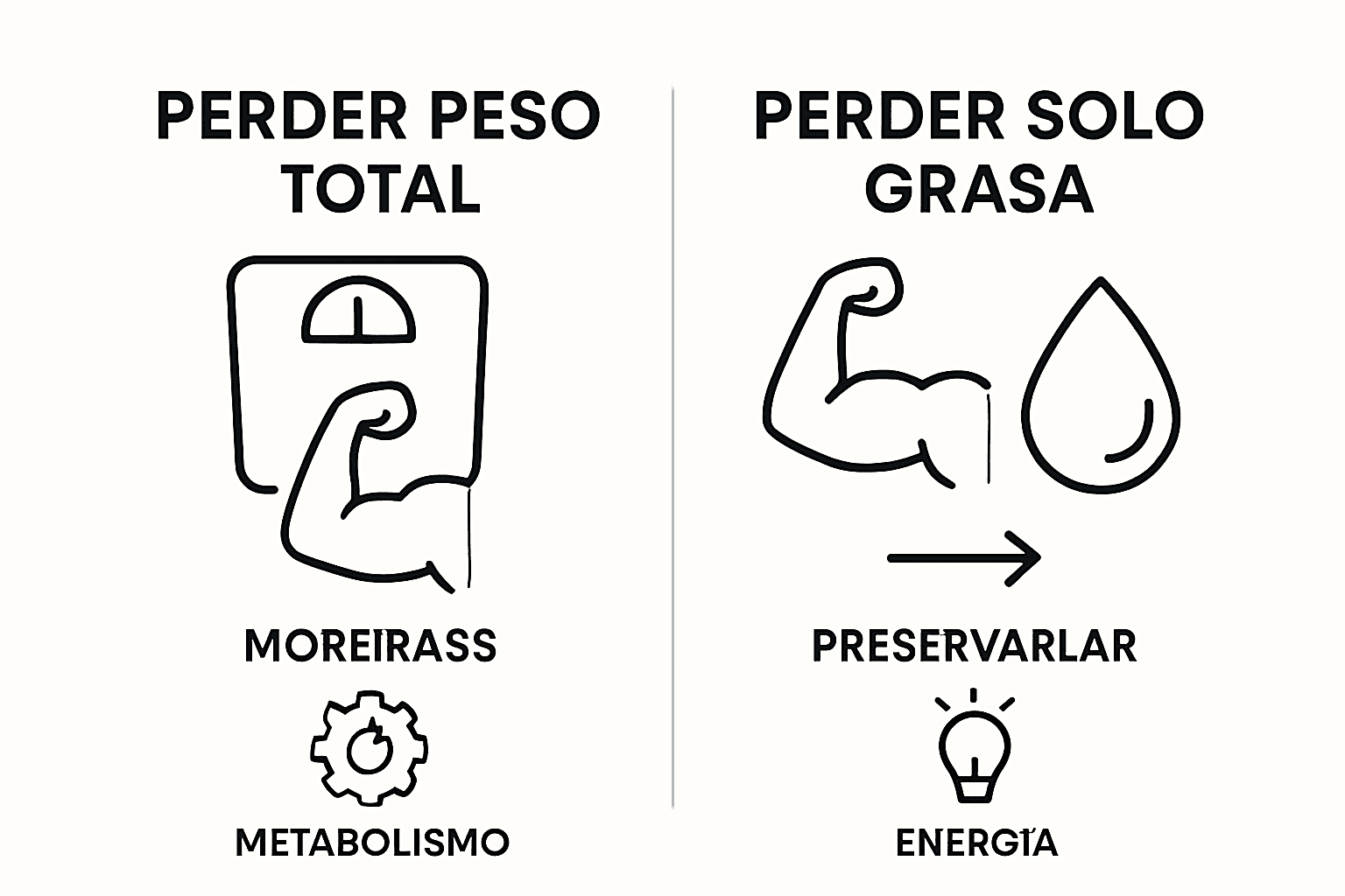 Infografía: diferencias clave entre perder peso y perder grasa