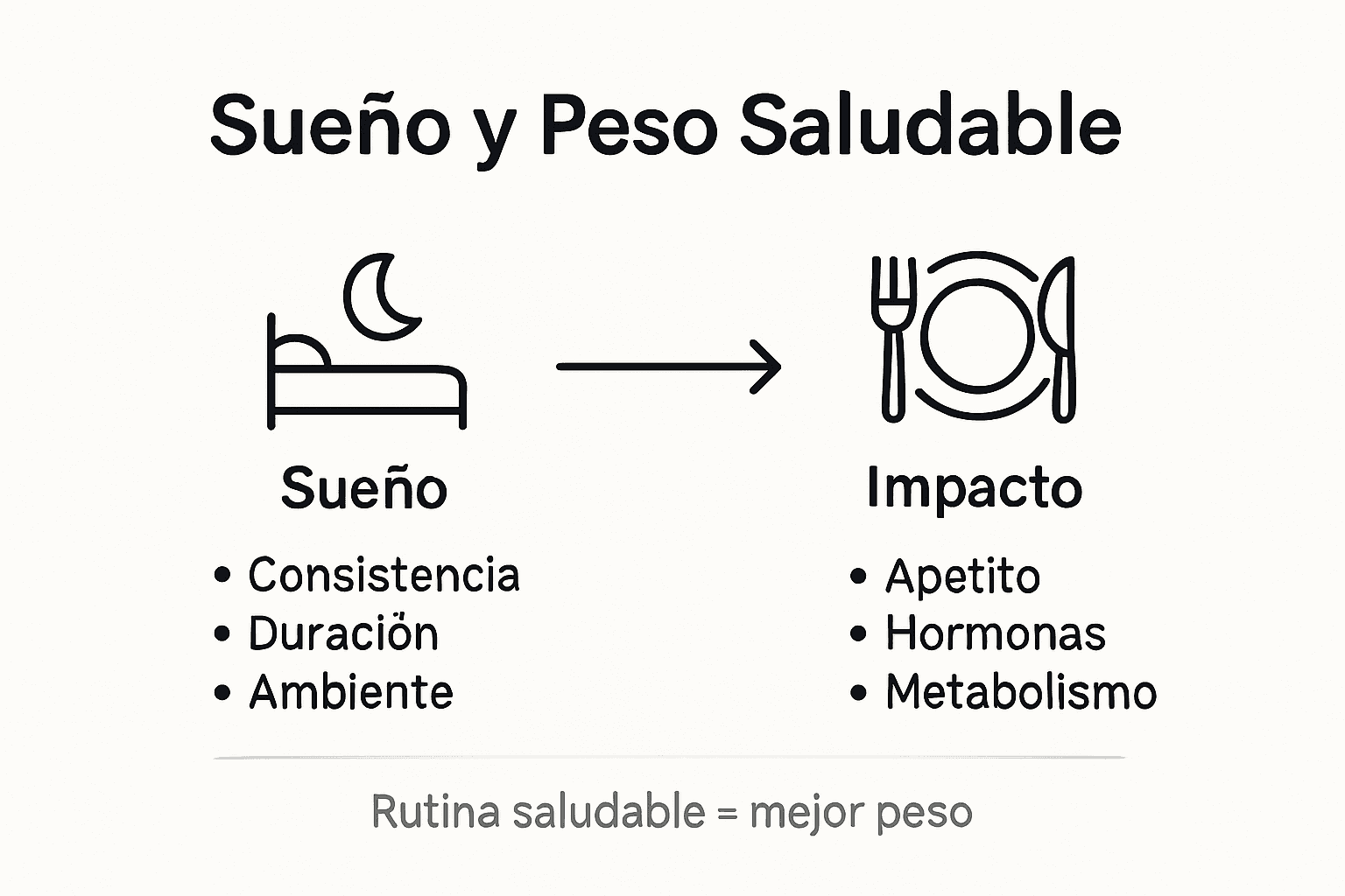 Infografía sencilla sobre cómo el sueño influye en el peso corporal