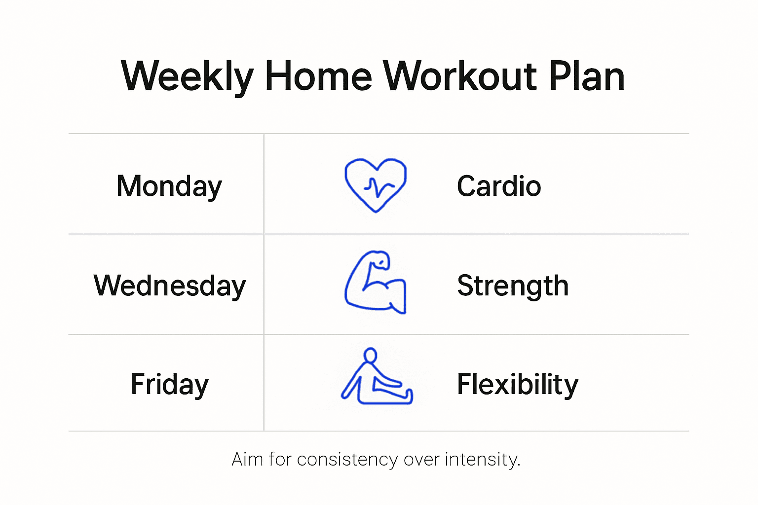 Infographic showing weekly home workout plan