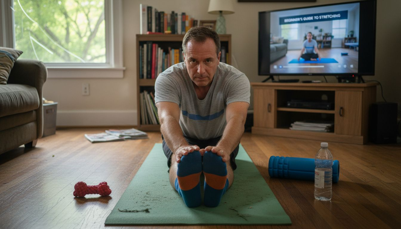 Man practicing beginner exercises at home