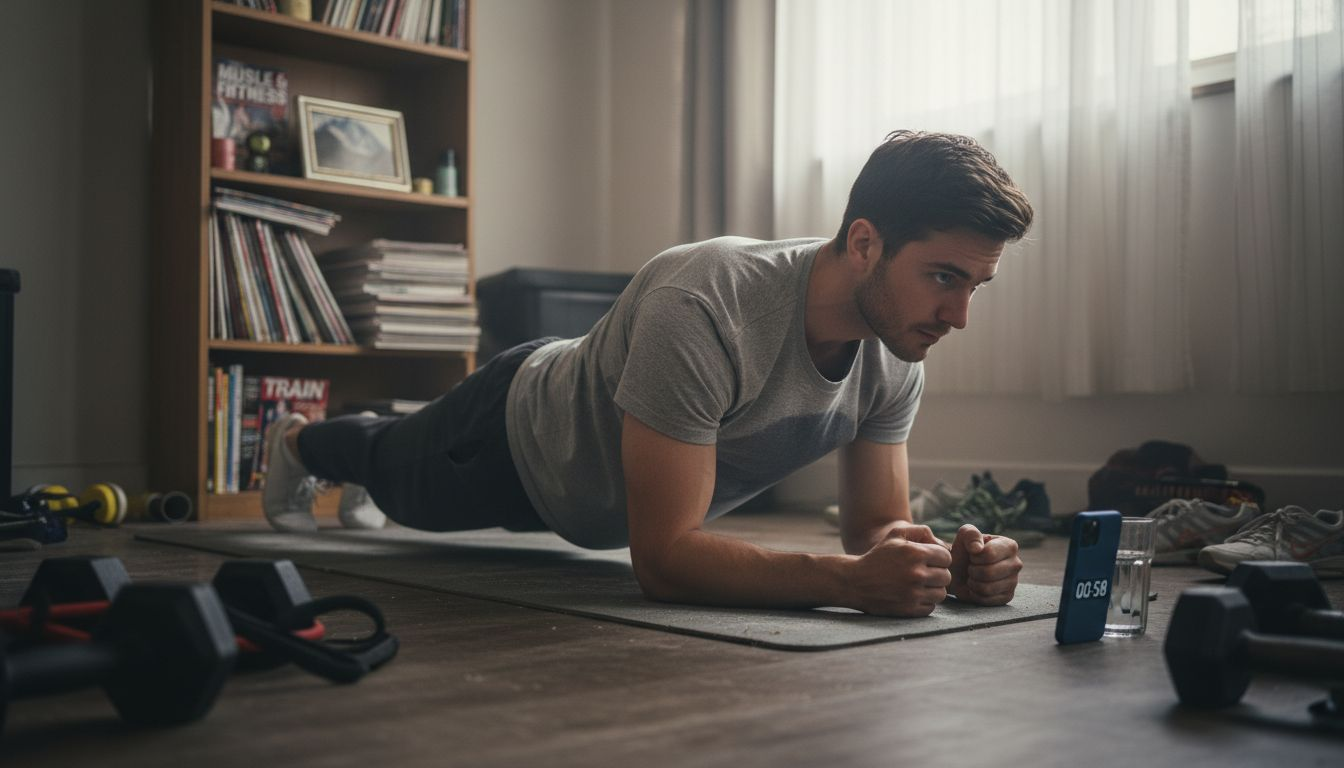 Man holding plank in studio apartment
