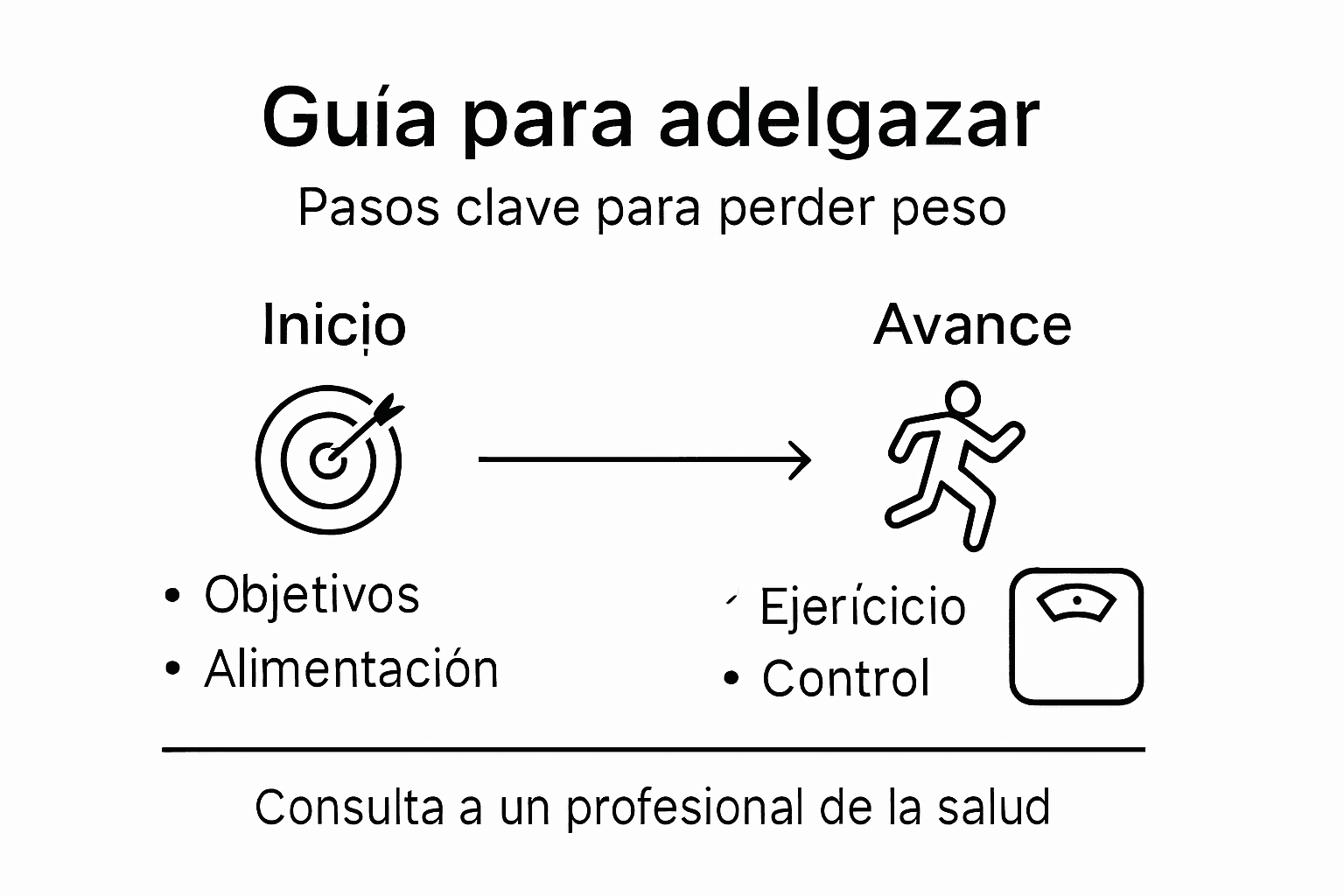 Infografía sencilla con los pasos esenciales para perder peso