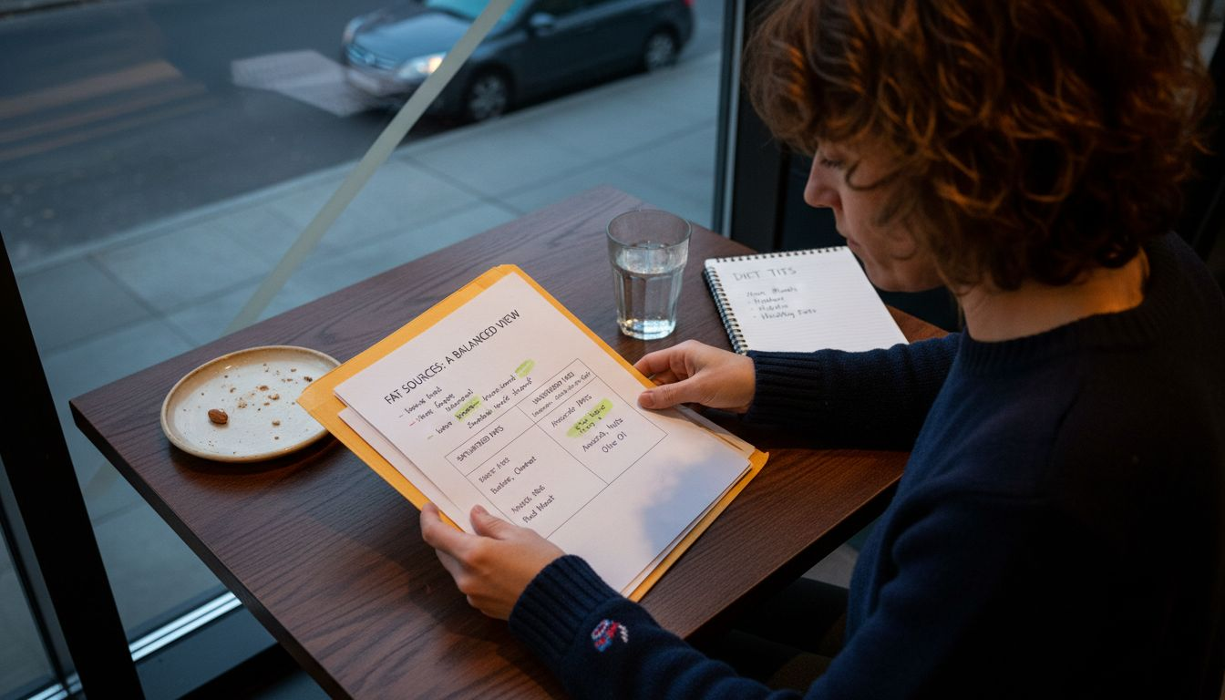 Nutritionist reviewing fat source comparison chart