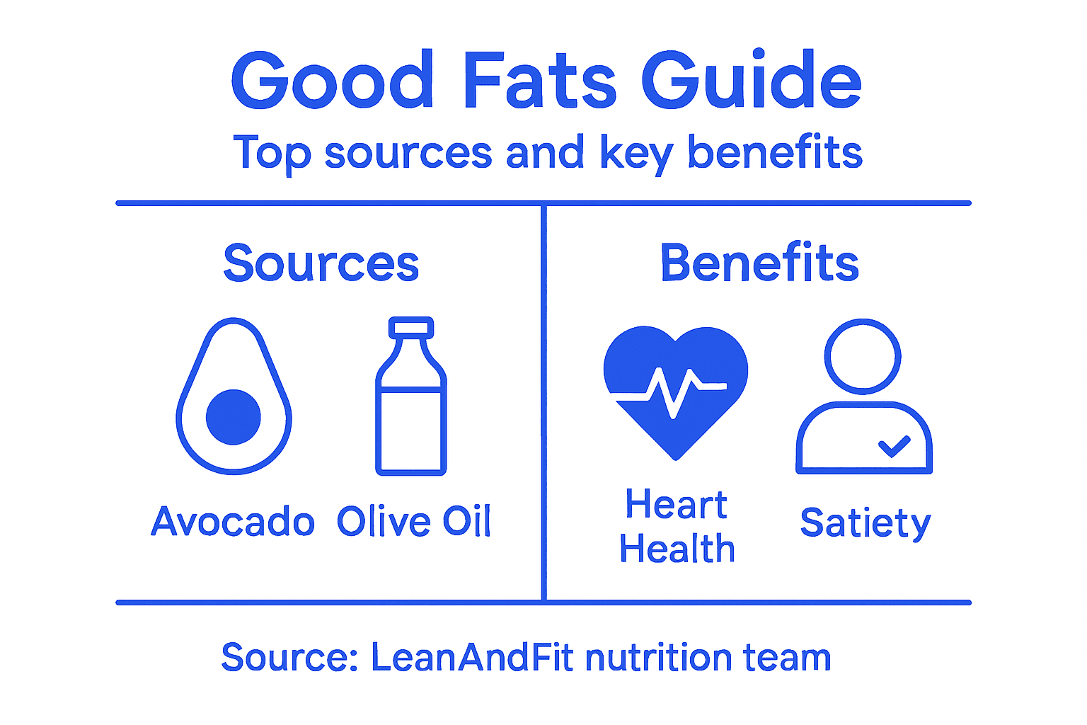 Infographic showing best good fats sources and benefits